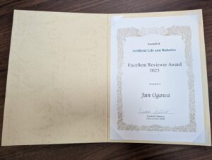 小川（PI）がJournal of Artificial Life and RoboticsのExcellent Reviewer Award 2025に選出されました。